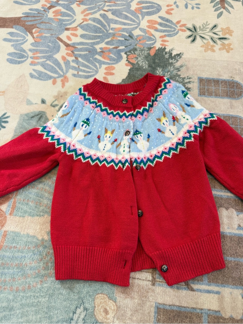 Mini Boden Red Snowmen Yoke Cardigan